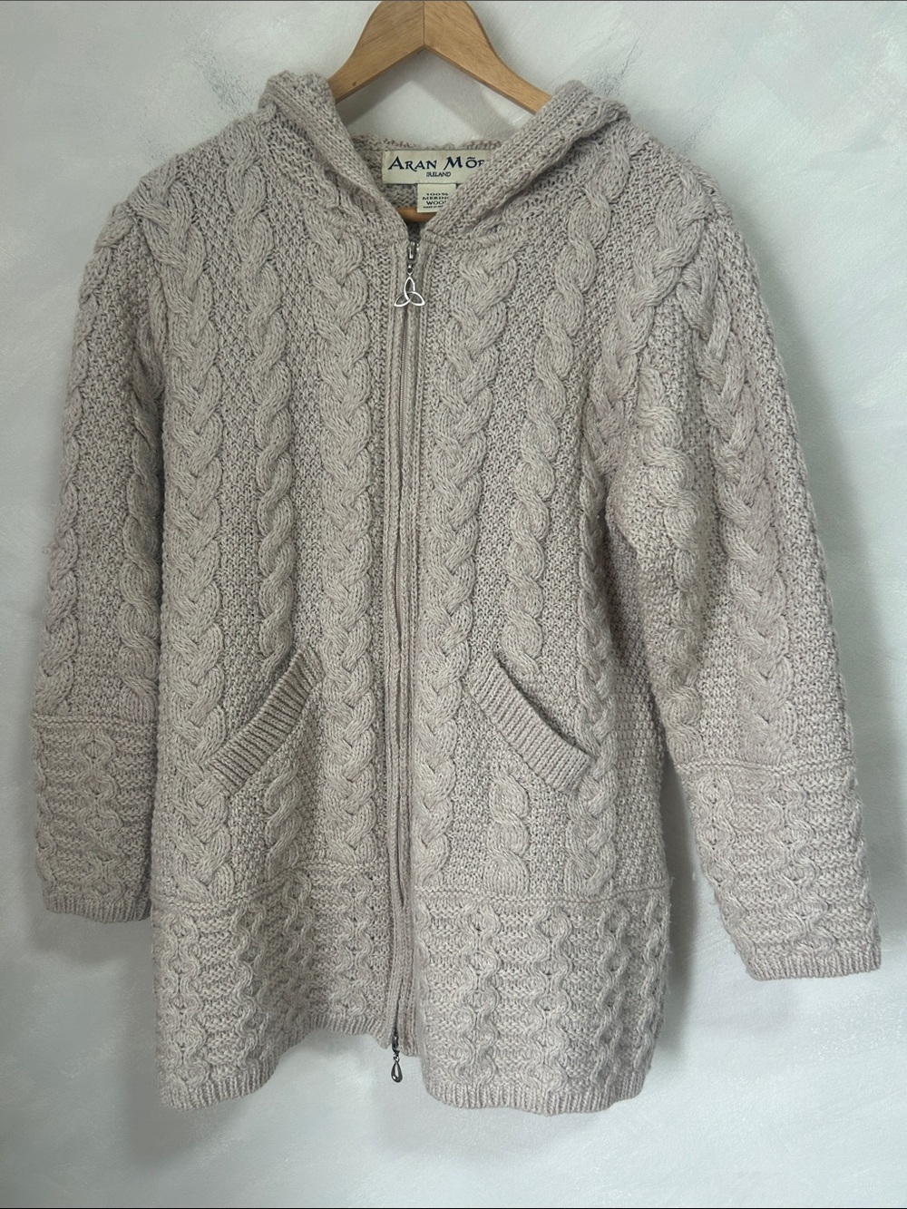 Aran mor Ireland 100% Merino wool knit cardigan zipper sweater medium - Picture 3 of 9